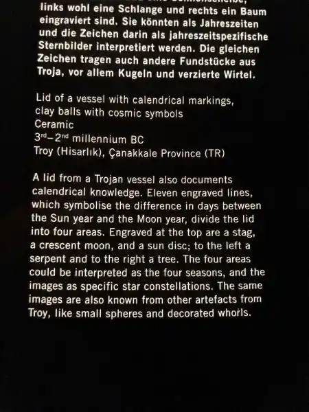 Ceramic lid of a vessel with calendrical markings and cosmic symbols from Troy, 3rd-2nd millennium BC